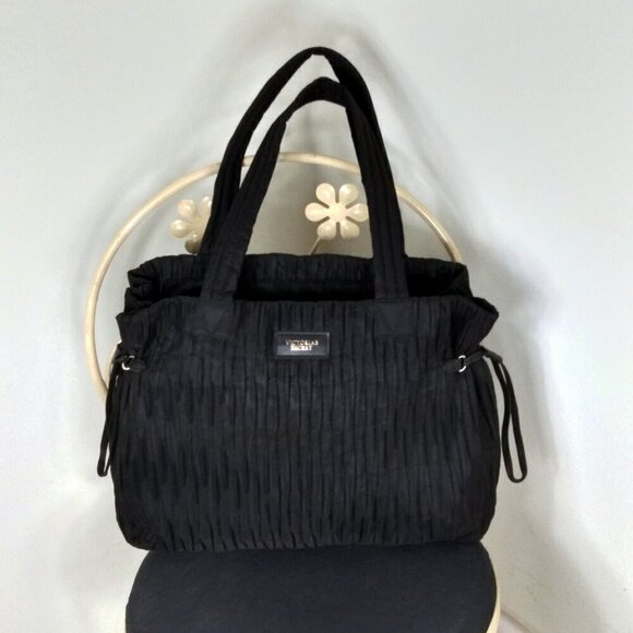 Victoria's Secret Elegant Black Satin Pleated Zip & Cinched Overnight Tote NWOT - Picture 15 of 15